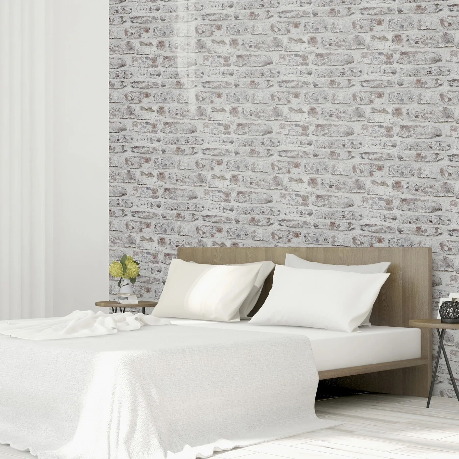 Brewster Home Fashions Domenic White Whitewashed Brick Wallpaper - SKU AH671100
