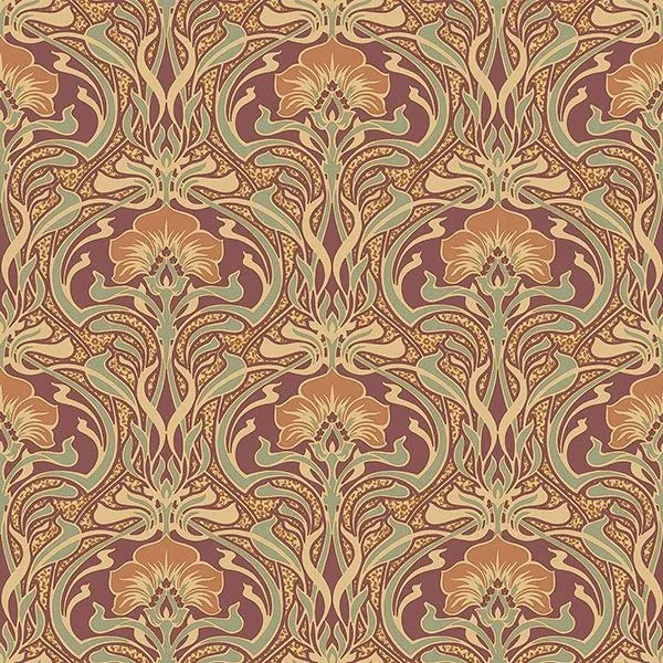 Brewster Home Fashions Donovan Burnt Sienna Nouveau Floral Wallpaper - SKU M1194