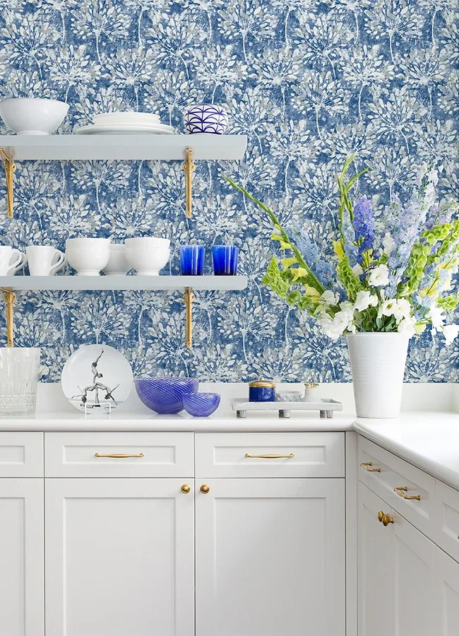 Brewster Home Fashions Dori Blue Painterly Floral Wallpaper - SKU 2980-26187