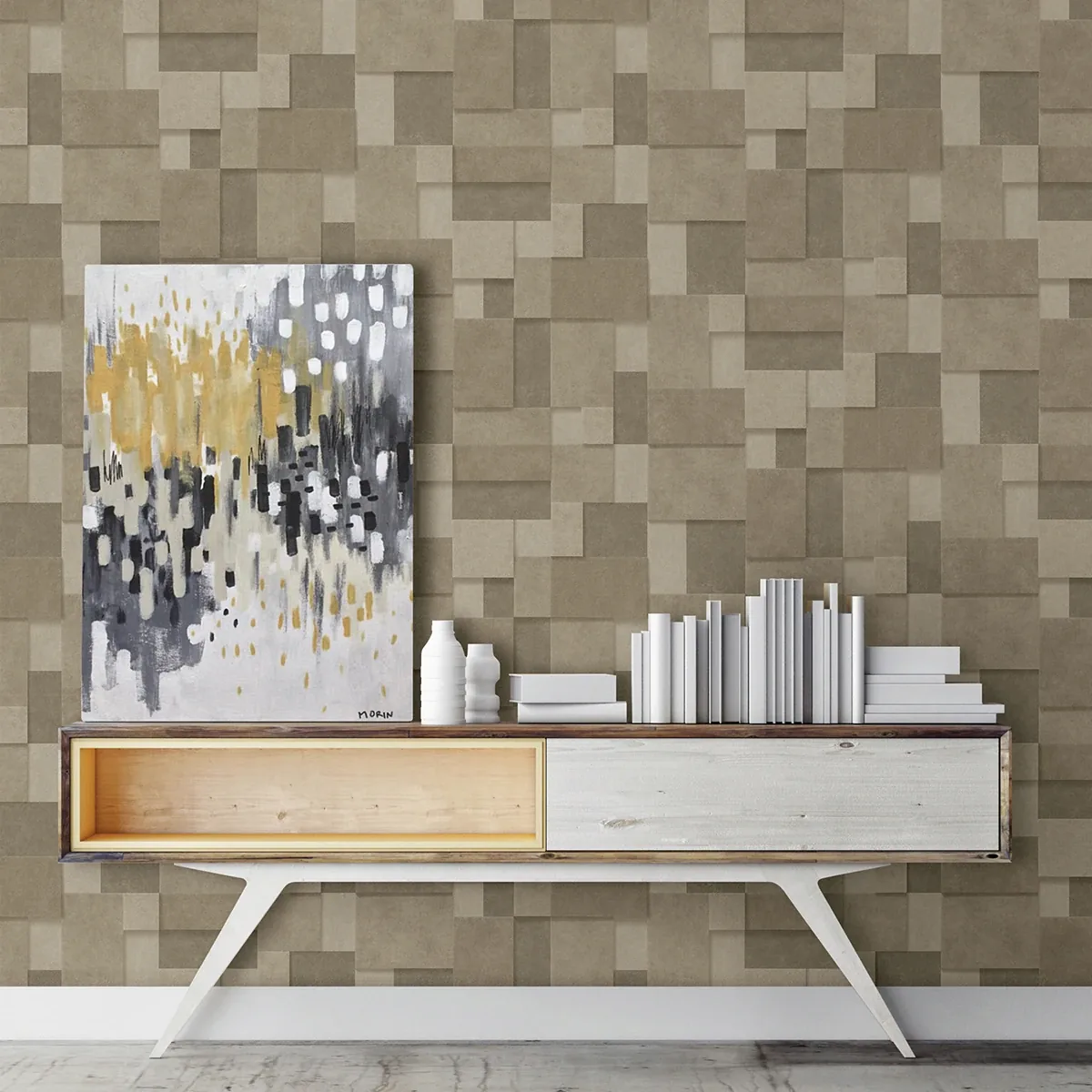 Brewster Home Fashions Duchamp Gold Patchwork Metallic Wallpaper - SKU 2896-25352
