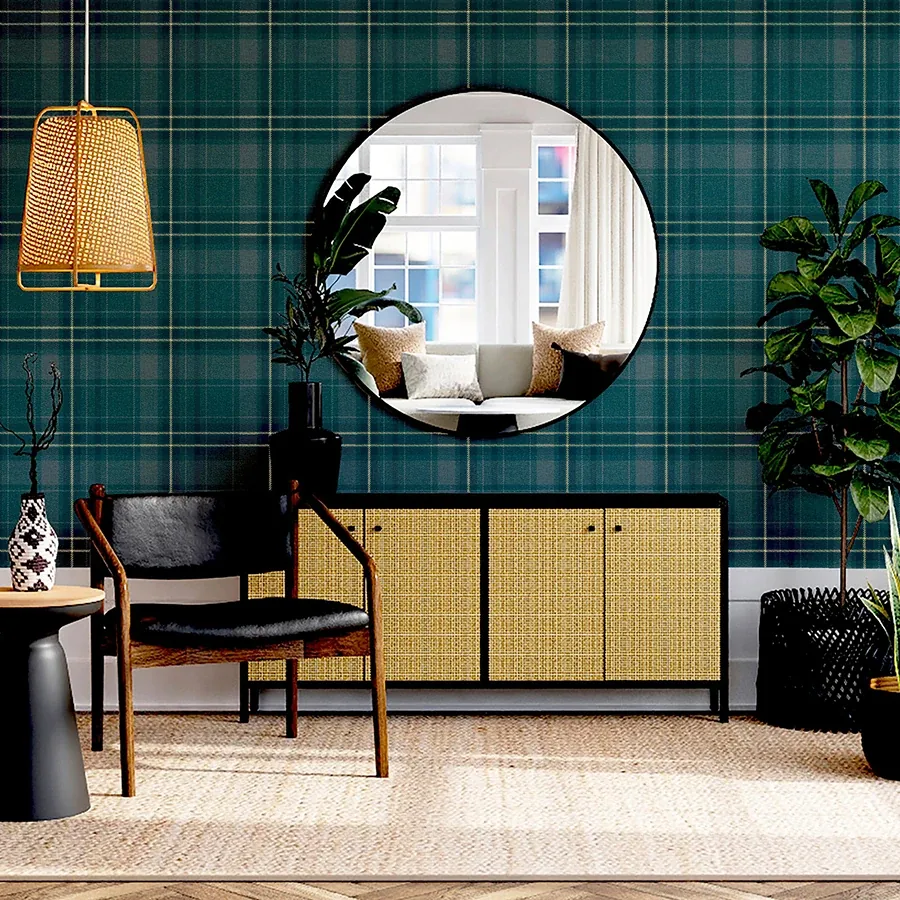 Brewster Home Fashions Earl Dark Green Tartan Wallpaper - SKU AH297205