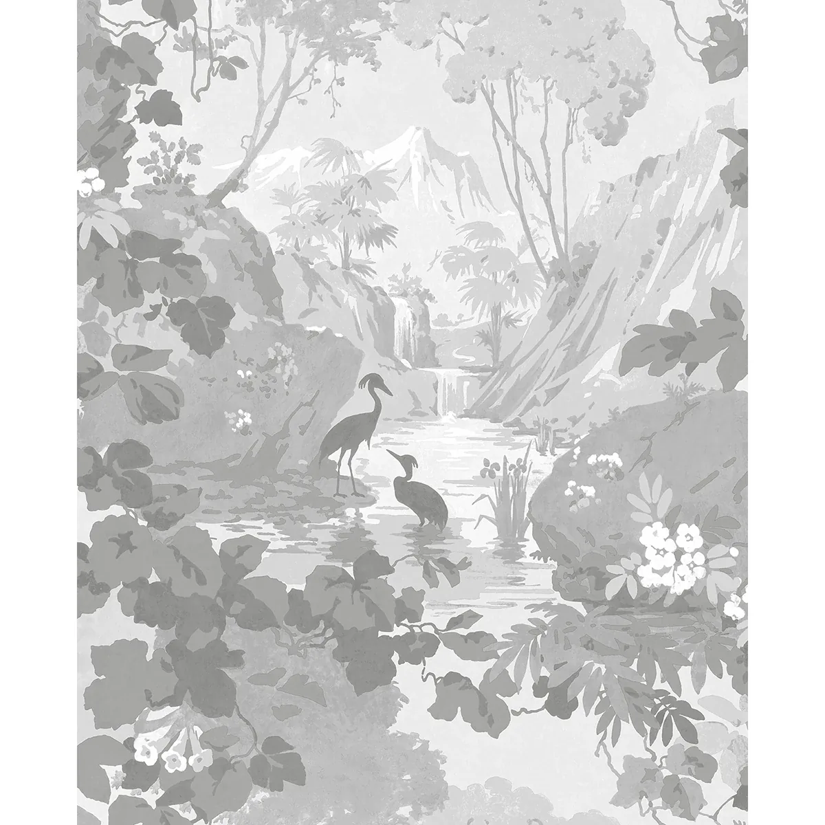 M1677 | Eden Grey Crane Lagoon Wallpaper