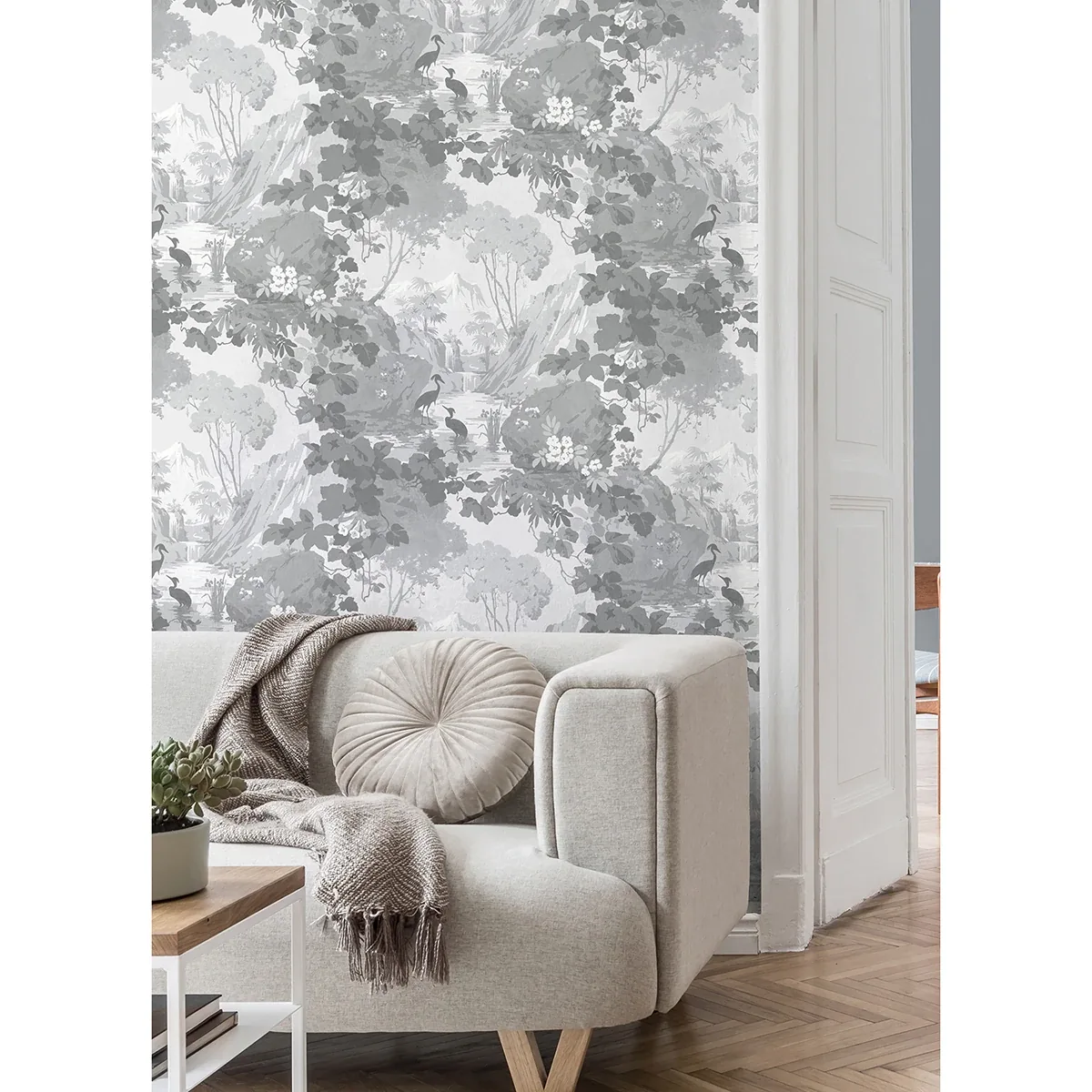 Brewster Home Fashions Eden Grey Crane Lagoon Wallpaper - SKU M1677