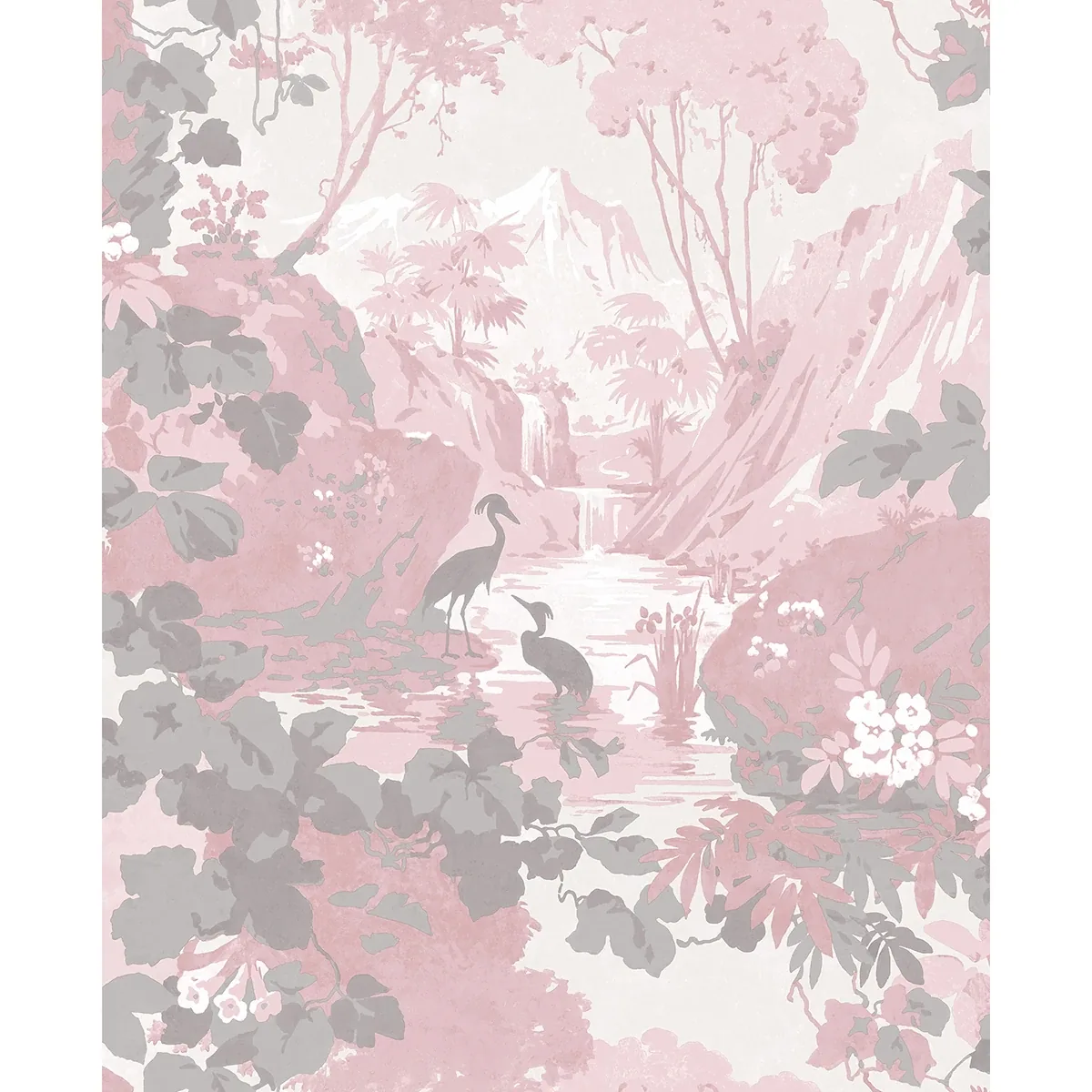 M1676 | Eden Pink Crane Lagoon Wallpaper