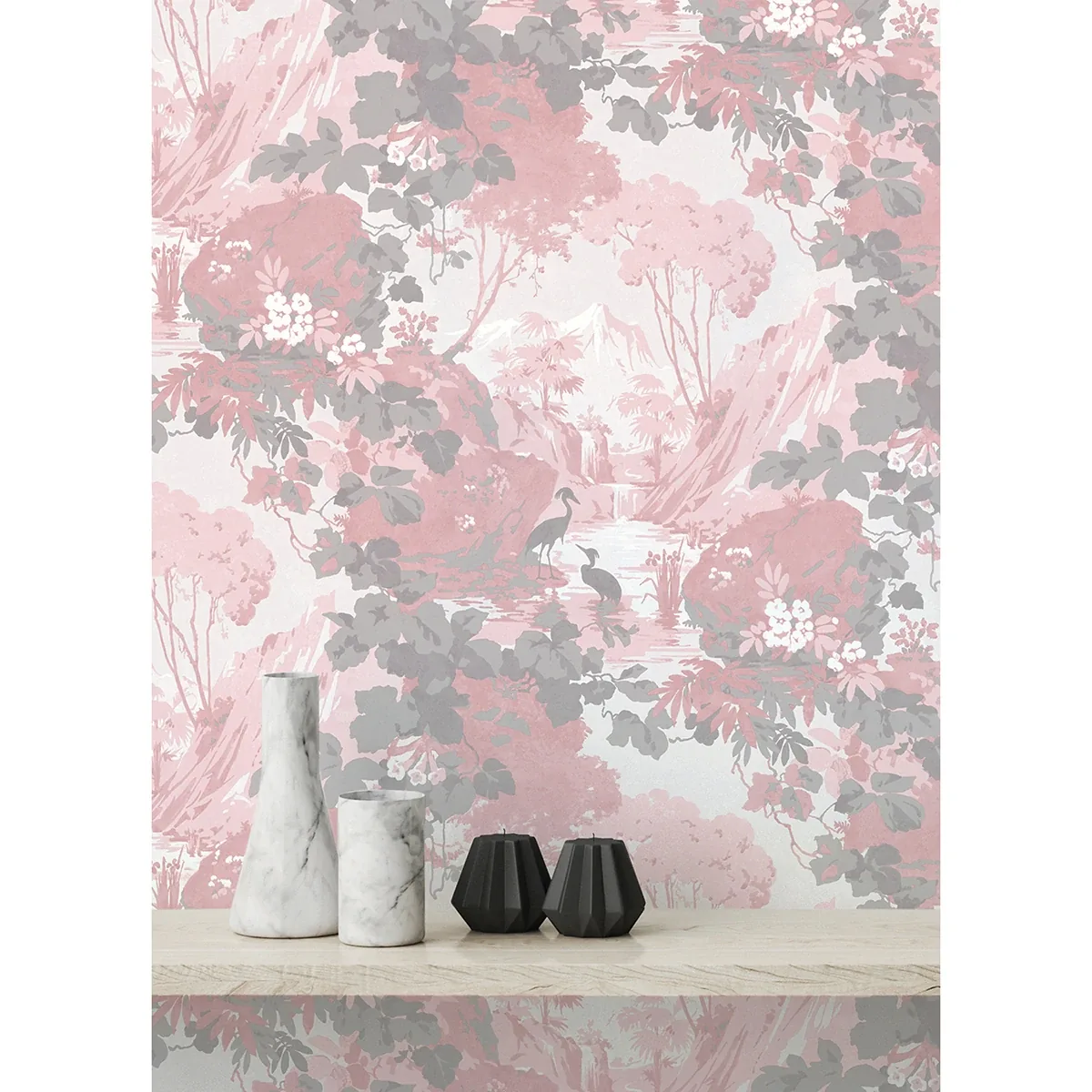 Brewster Home Fashions Eden Pink Crane Lagoon Wallpaper - SKU M1676