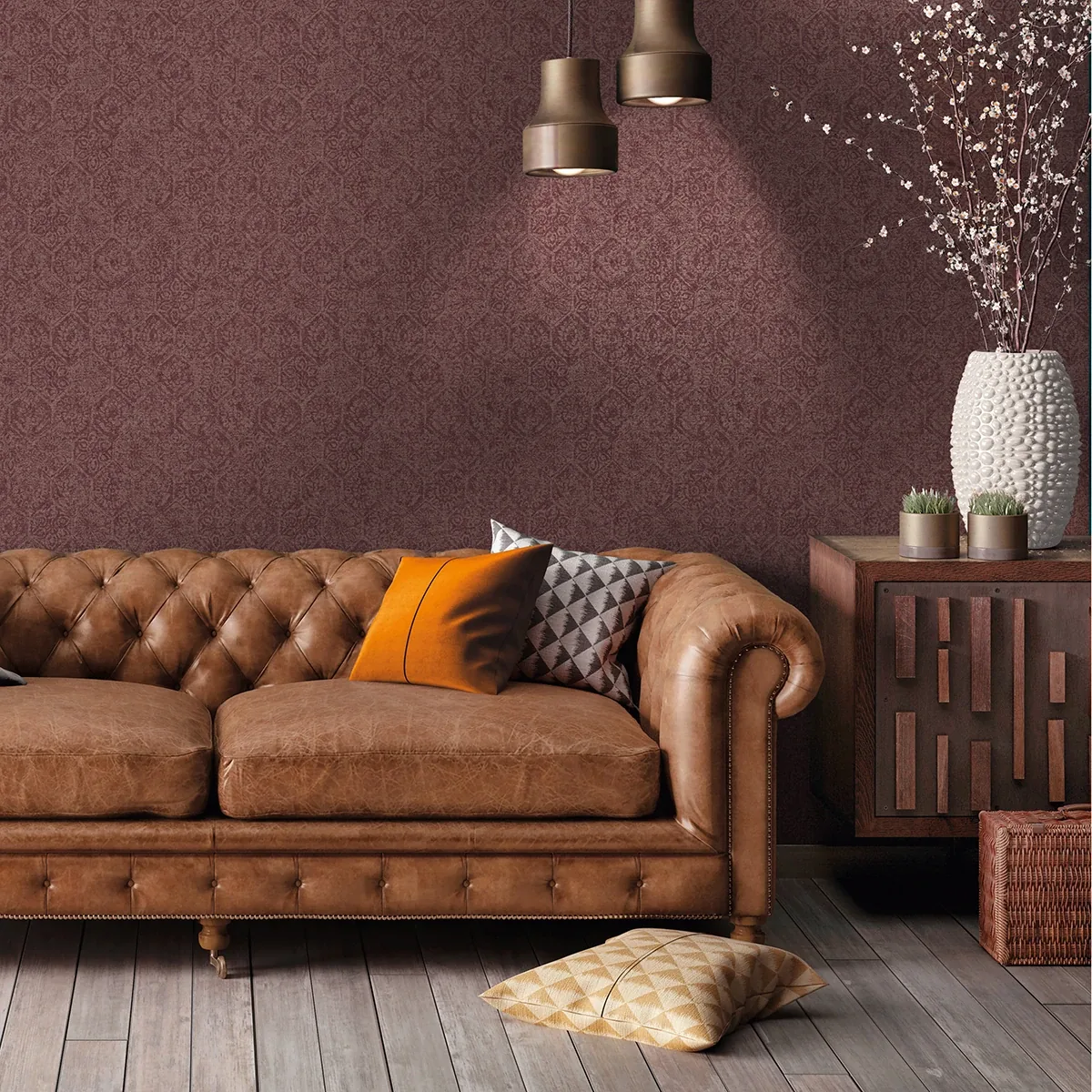 Brewster Home Fashions Edsel Maroon Geometric Wallpaper - SKU 4044-38022-4