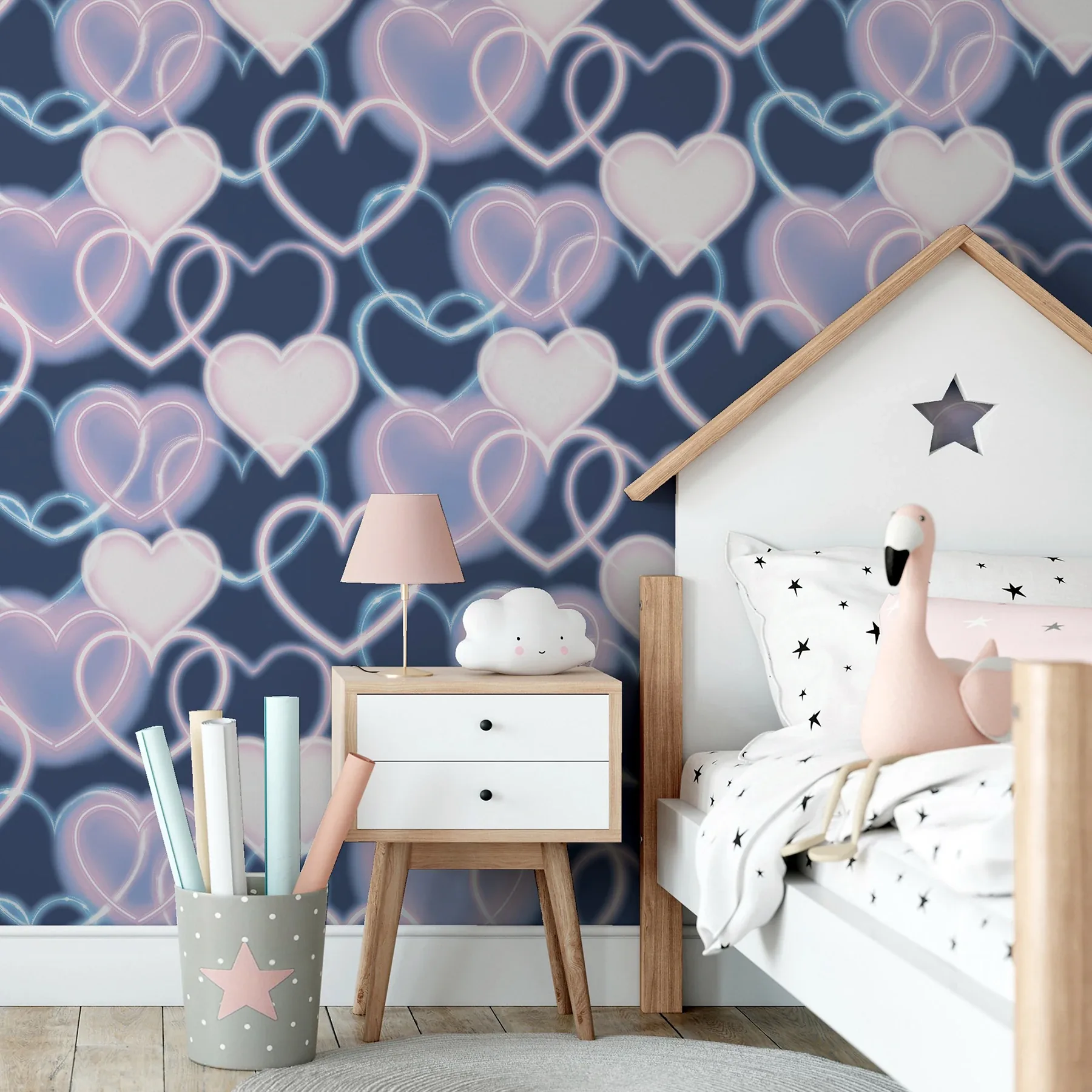 Brewster Home Fashions Effie Navy Neon Heart Wallpaper - SKU AH925605