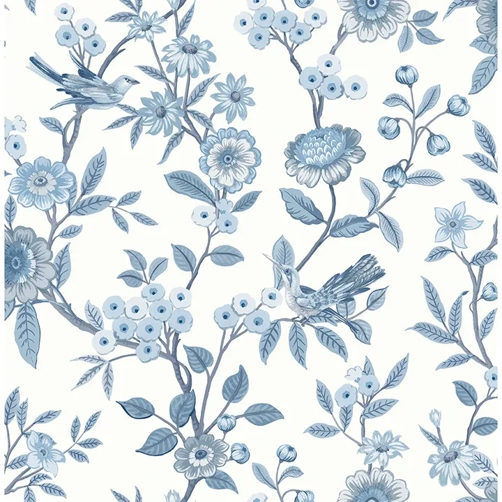 Brewster Home Fashions Elspeth Blue Floral Trail Wallpaper - SKU FD43447