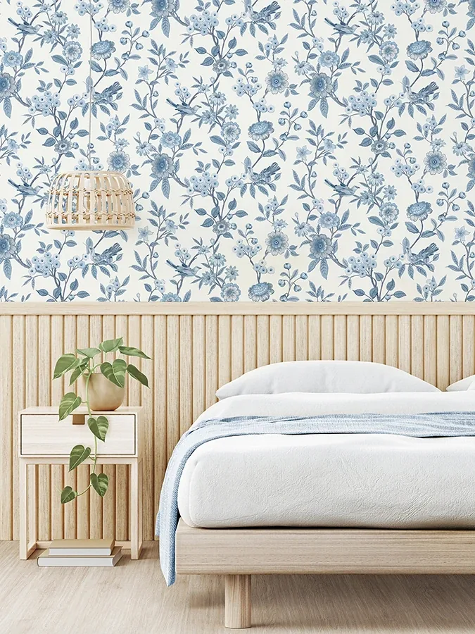 Brewster Home Fashions Elspeth Blue Floral Trail Wallpaper - SKU FD43447