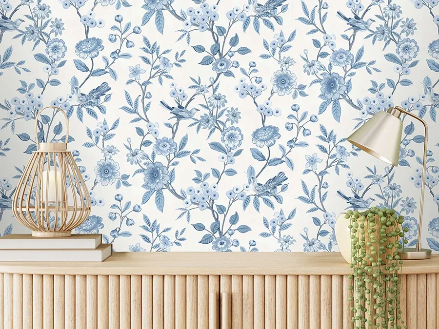 Brewster Home Fashions Elspeth Blue Floral Trail Wallpaper - SKU FD43447