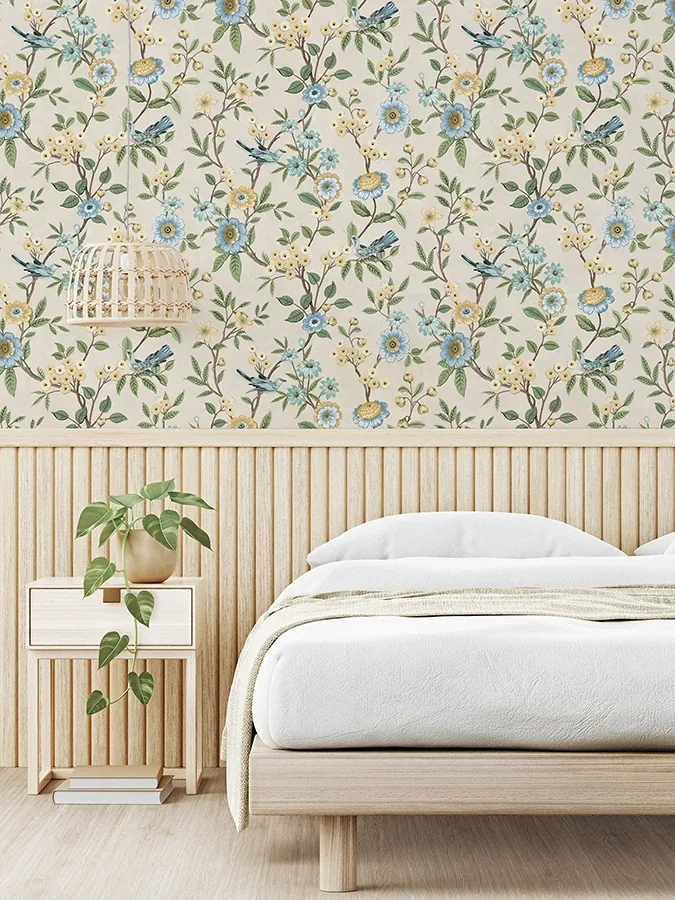 Brewster Home Fashions Elspeth Light Yellow Floral Trail Wallpaper - SKU FD43448