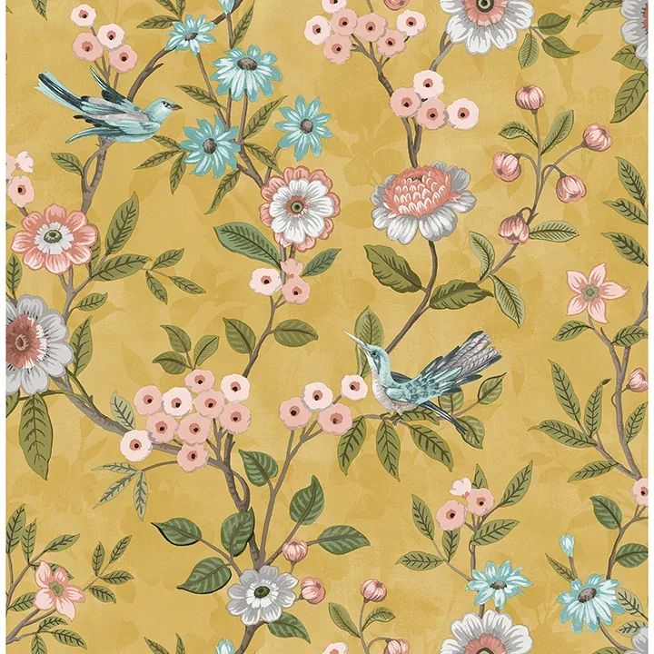FD43446 | Elspeth Mustard Floral Trail Wallpaper
