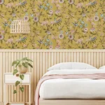 Brewster Home Fashions Elspeth Mustard Floral Trail Wallpaper - SKU FD43446