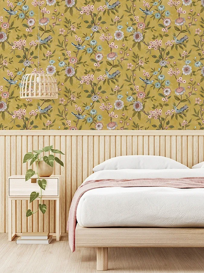 Brewster Home Fashions Elspeth Mustard Floral Trail Wallpaper - SKU FD43446