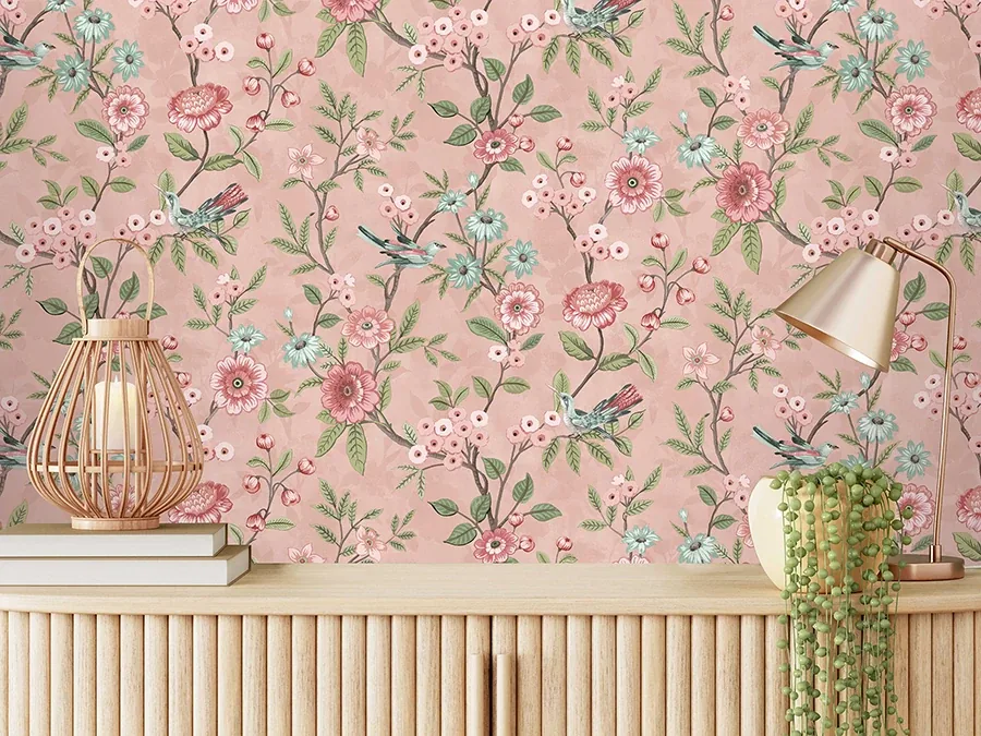 Brewster Home Fashions Elspeth Pink Floral Trail Wallpaper - SKU FD43445