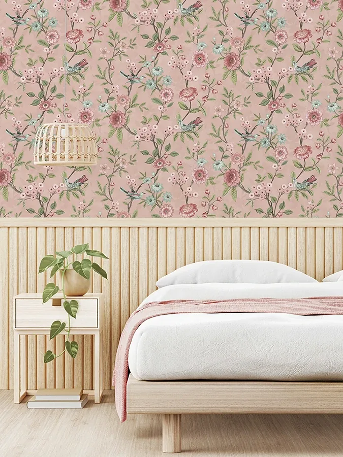 Brewster Home Fashions Elspeth Pink Floral Trail Wallpaper - SKU FD43445