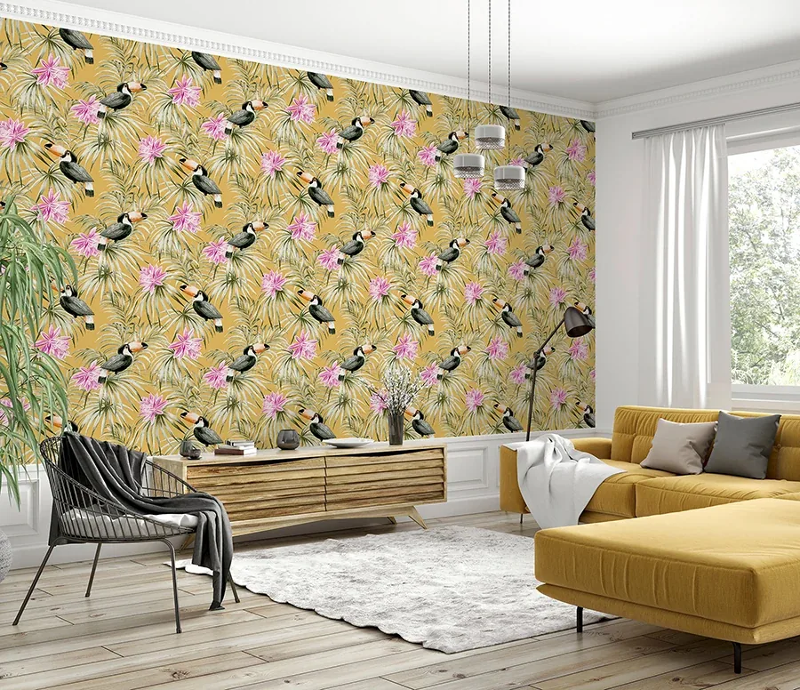 Brewster Home Fashions Emmeline Yellow Toucan Wallpaper - SKU AH298301