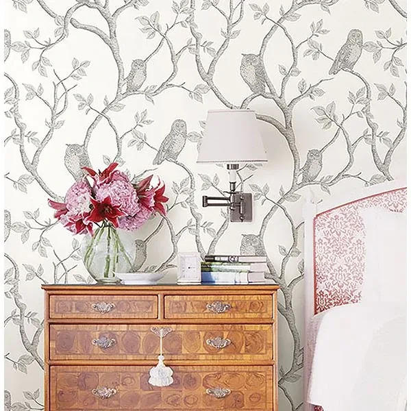 Brewster Home Fashions Enchanted Forest Grey Owl & Tree Wallpaper - SKU FD23289