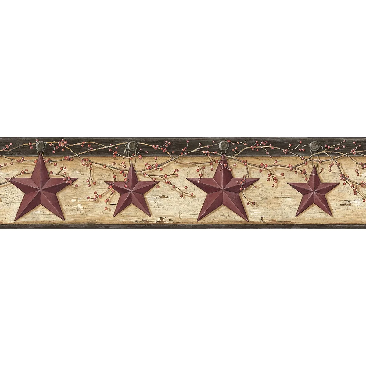 3123-44603 | Ennis Maroon Rustic Barn Star Wallpaper