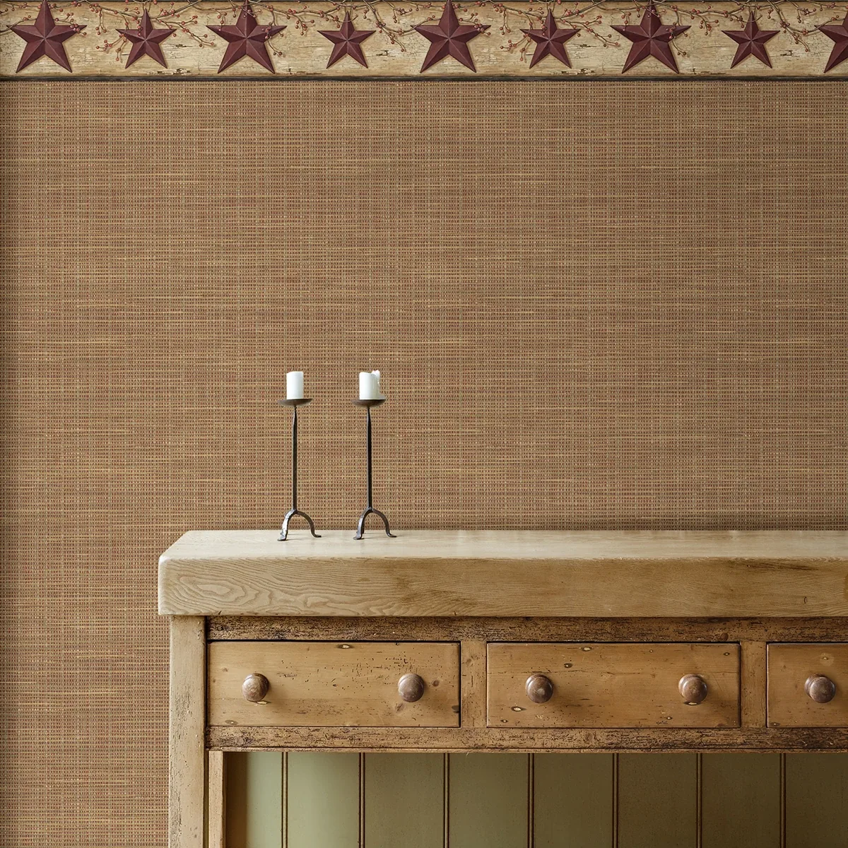 Brewster Home Fashions Ennis Maroon Rustic Barn Star Wallpaper - SKU 3123-44603