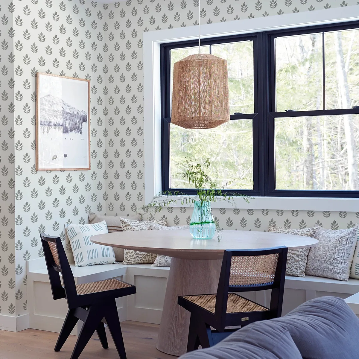 Brewster Home Fashions Ervic Charcoal Leaf Block Print Wallpaper - SKU 3122-11300
