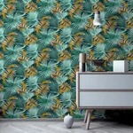 Brewster Home Fashions Esau Teal Jungle Palms Wallpaper - SKU AH296005