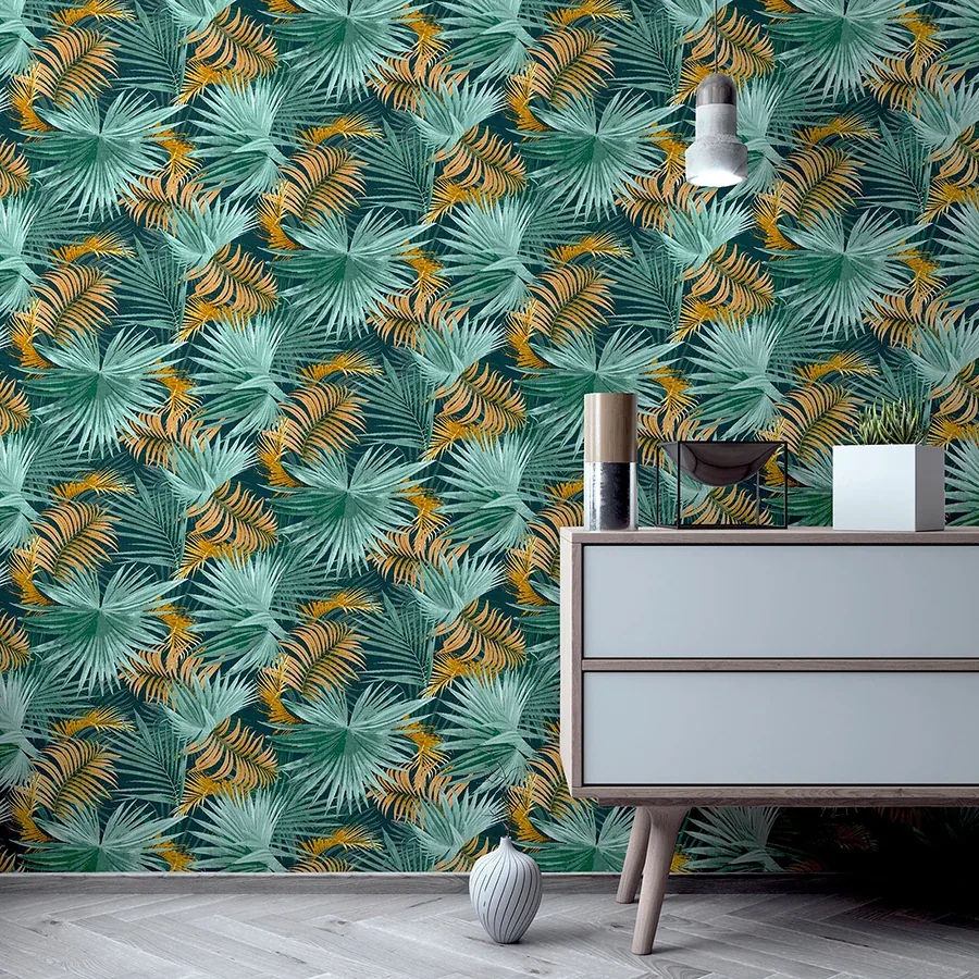 Brewster Home Fashions Esau Teal Jungle Palms Wallpaper - SKU AH296005