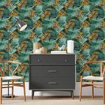 Brewster Home Fashions Esau Teal Jungle Palms Wallpaper - SKU AH296005