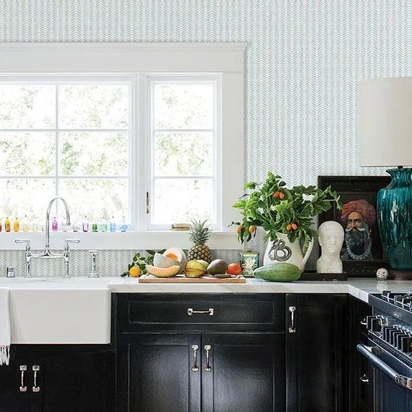Brewster Home Fashions Espalier Sky Blue Chevron Stripe Wallpaper - SKU 3117-12341