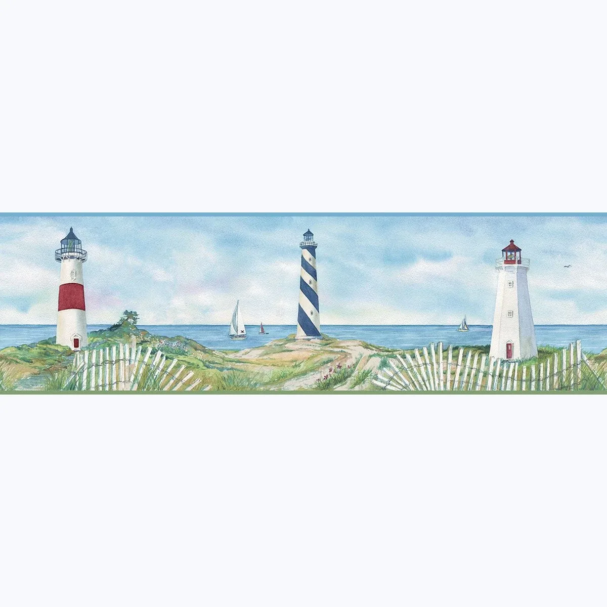 3120-46071B | Eugene Blue Lighthouse Wallpaper
