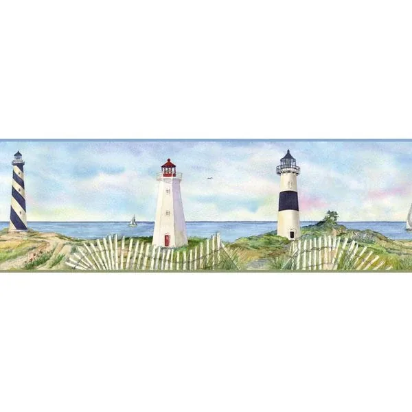 Brewster Home Fashions Eugene Light Blue Coastal Lighthouse Portrait Wallpaper - SKU BBC46071B