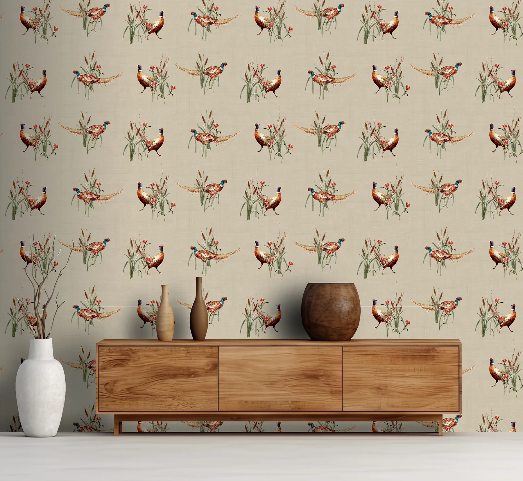 Brewster Home Fashions Eustace Neutral Pheasant Meadow Wallpaper - SKU AH100214AH