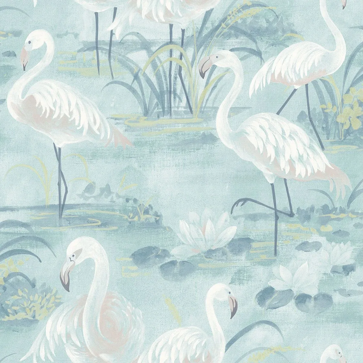 3120-13604 | Everglades Aqua Flamingos Wallpaper