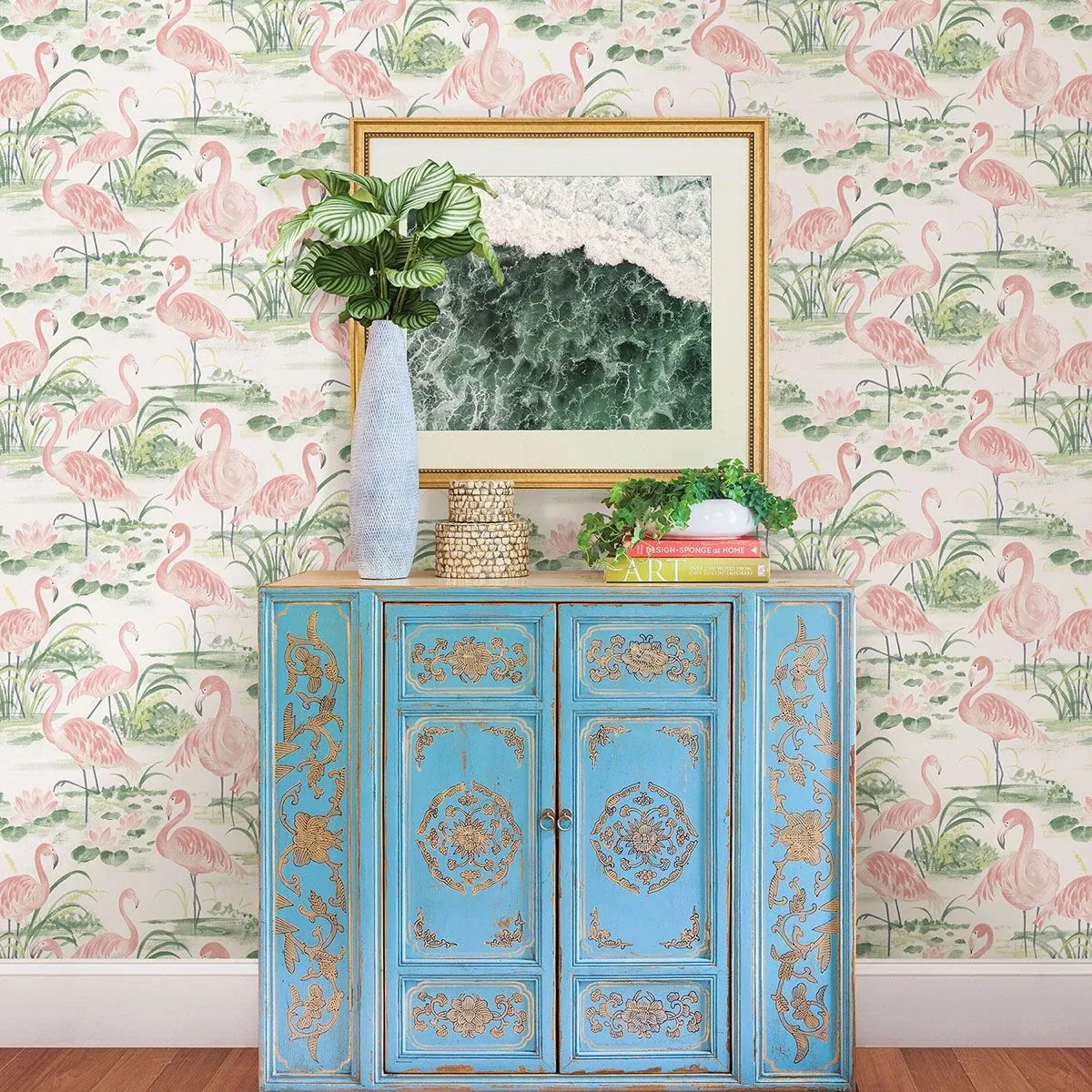 Brewster Home Fashions Everglades Coral Flamingos Wallpaper - SKU 3120-13601