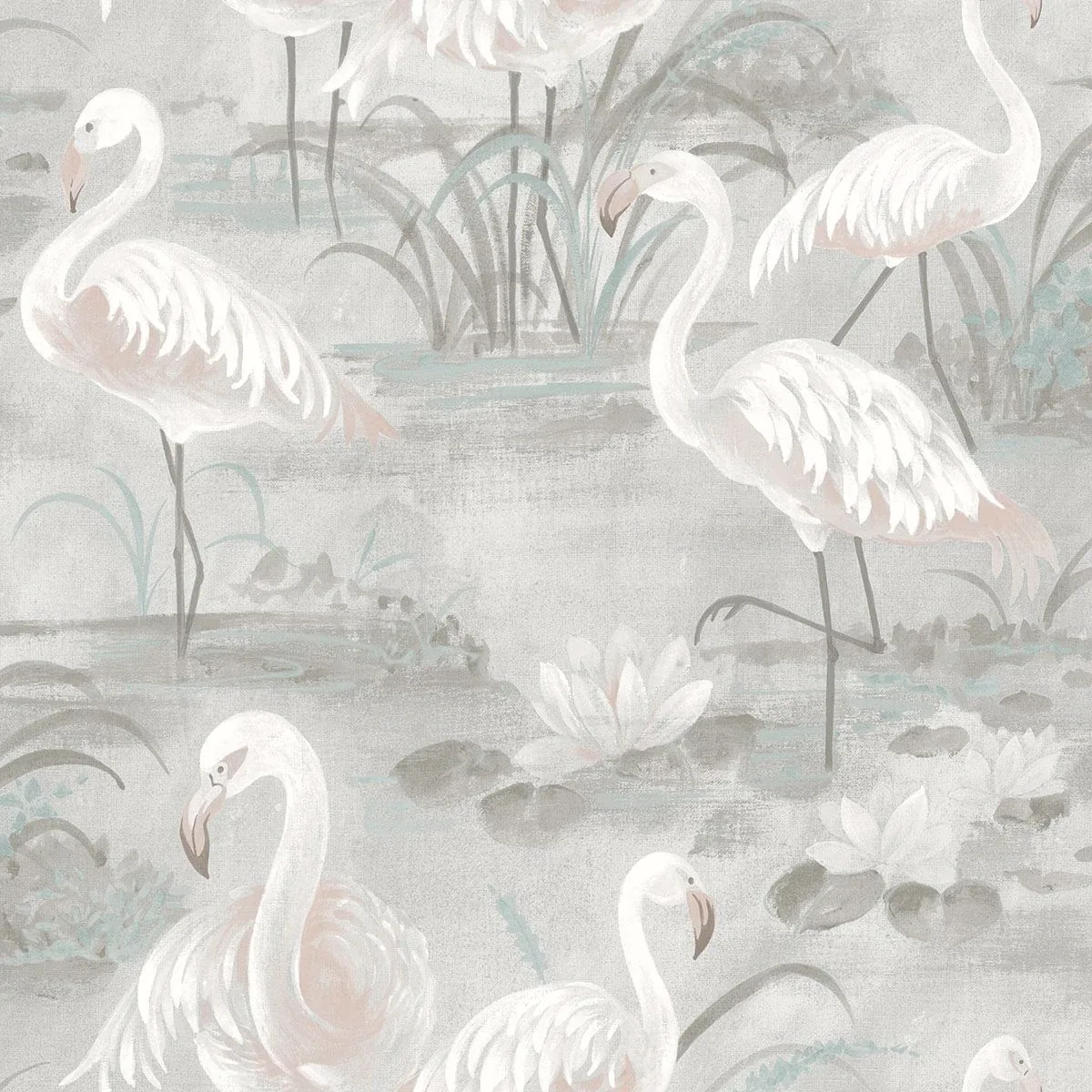 3120-13603 | Everglades Grey Flamingos Wallpaper