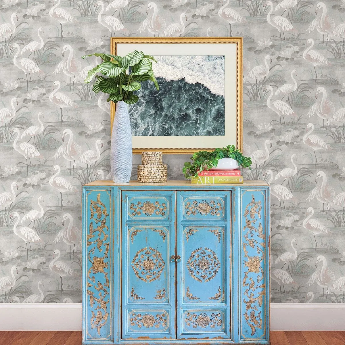 Brewster Home Fashions Everglades Grey Flamingos Wallpaper - SKU 3120-13603