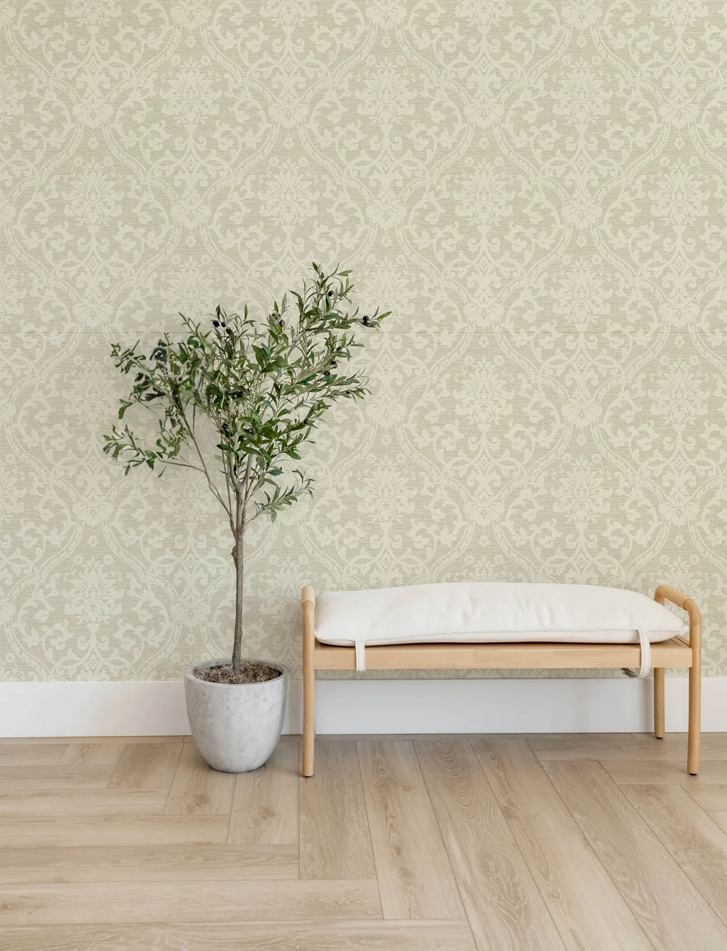 Brewster Home Fashions Evette Neutral Damask Wallpaper - SKU 4157-25009