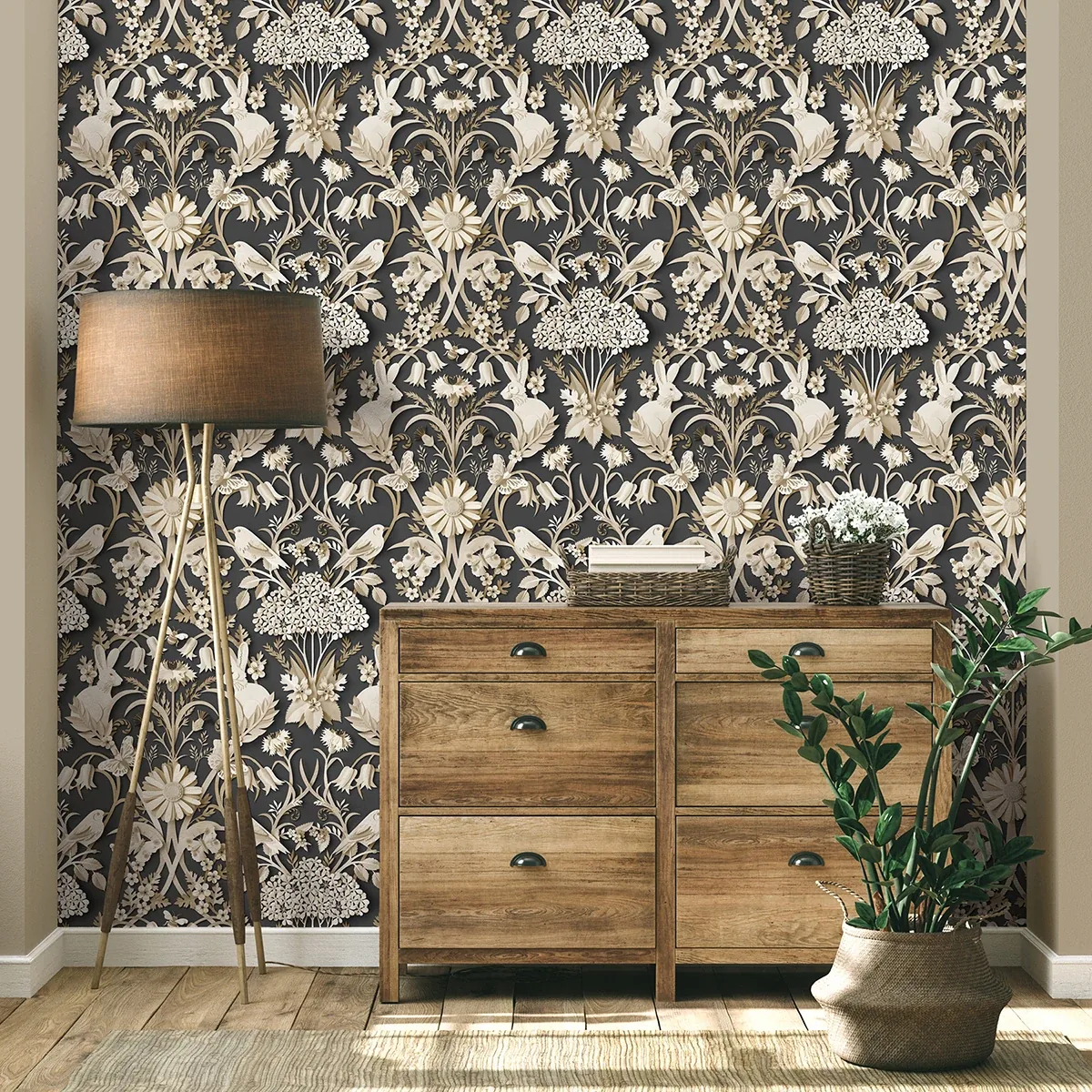 Brewster Home Fashions Fae Charcoal Woodland Wallpaper - SKU FD42948