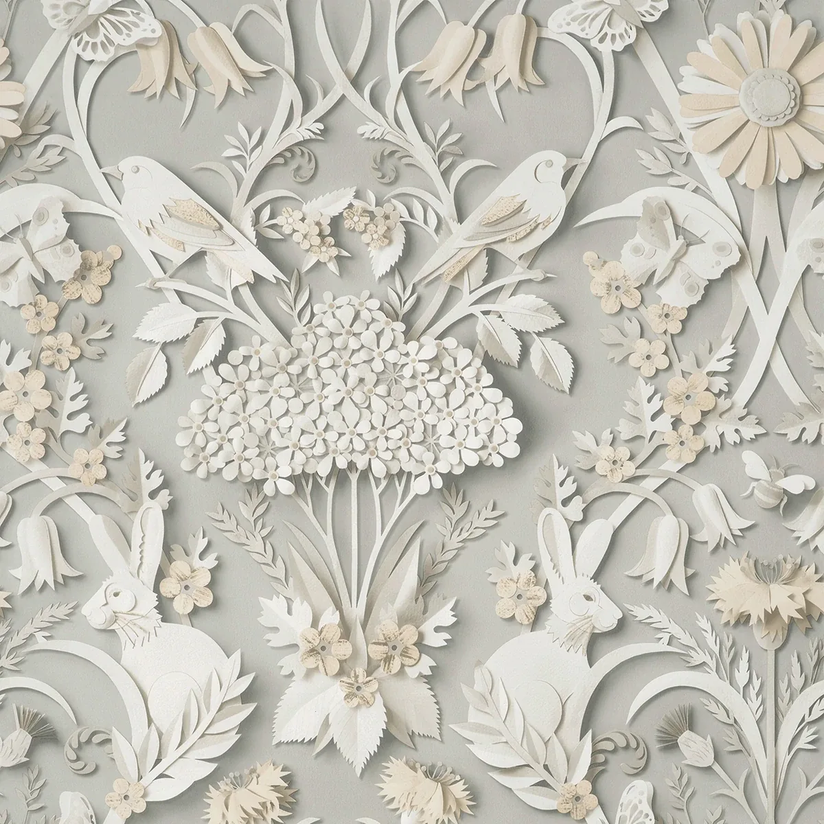 FD42952 | Fae Light Grey Woodland Wallpaper
