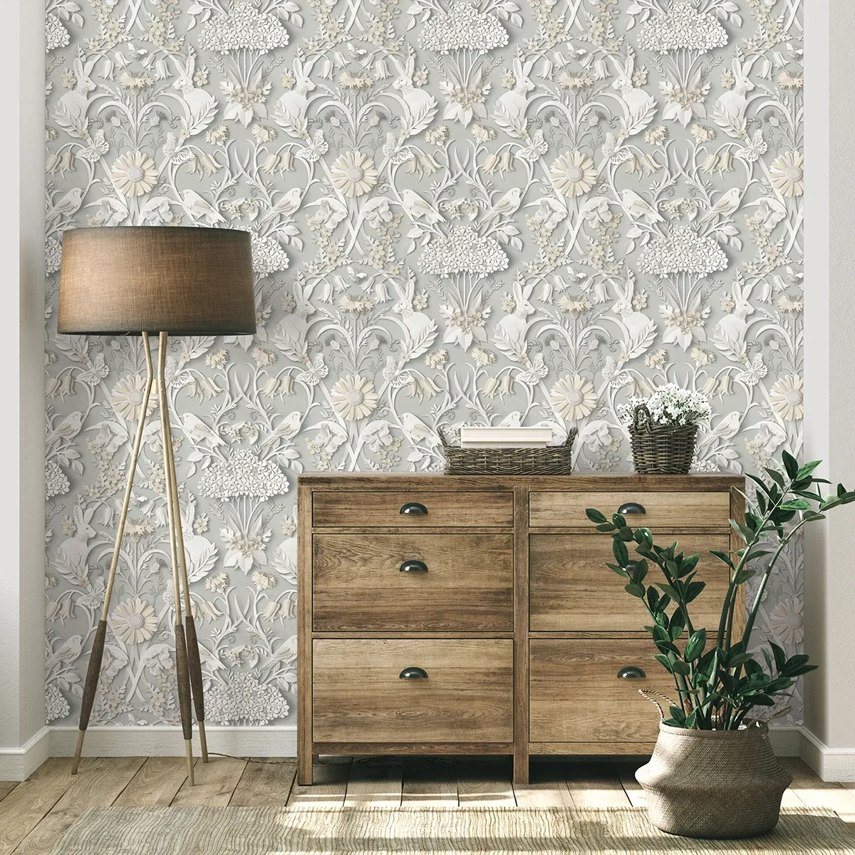 Brewster Home Fashions Fae Light Grey Woodland Wallpaper - SKU FD42952