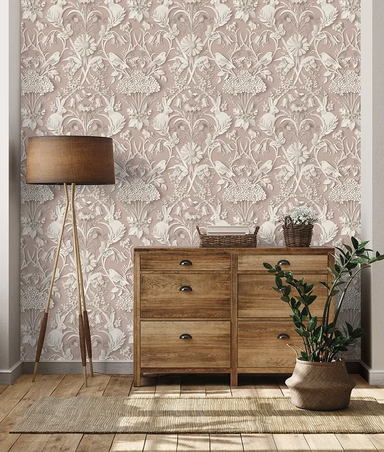 Brewster Home Fashions Fae Light Pink Woodland Wallpaper - SKU FD43607