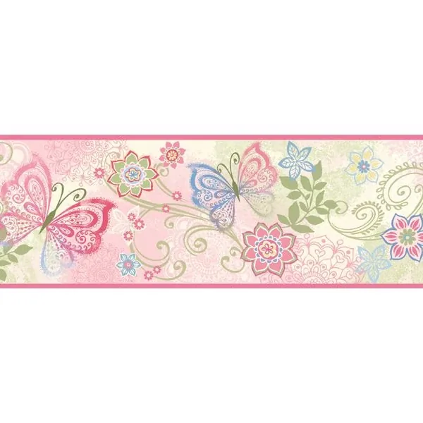 Brewster Home Fashions Fantasia Pink Boho Butterflies Scroll Wallpaper - SKU TOT46451B