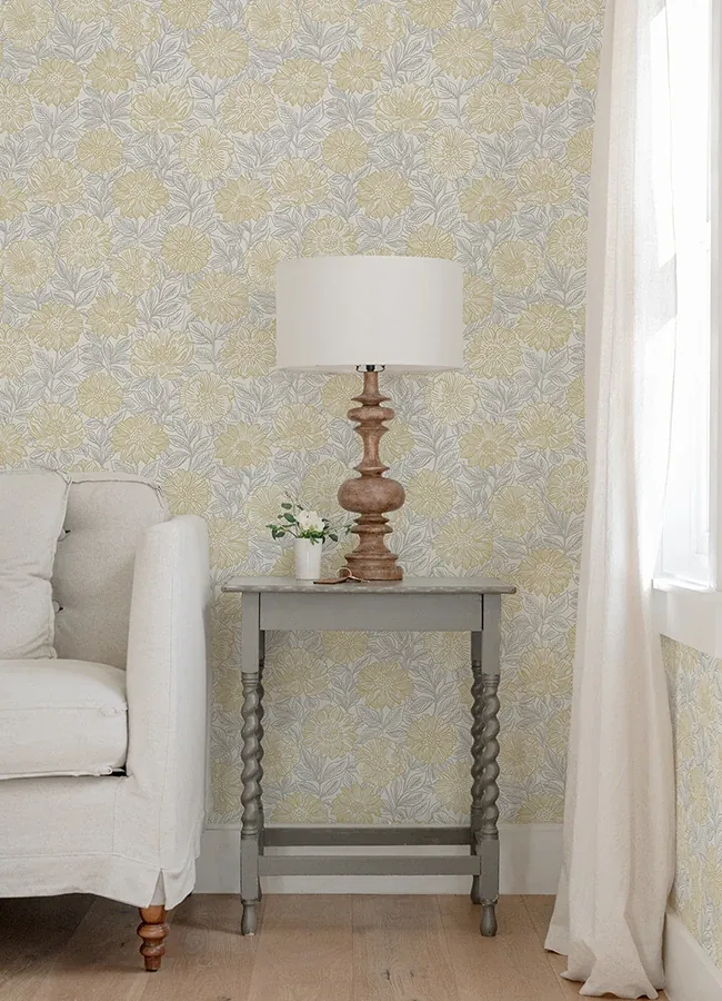 Brewster Home Fashions Faustin Yellow Floral Wallpaper - SKU 4072-70048