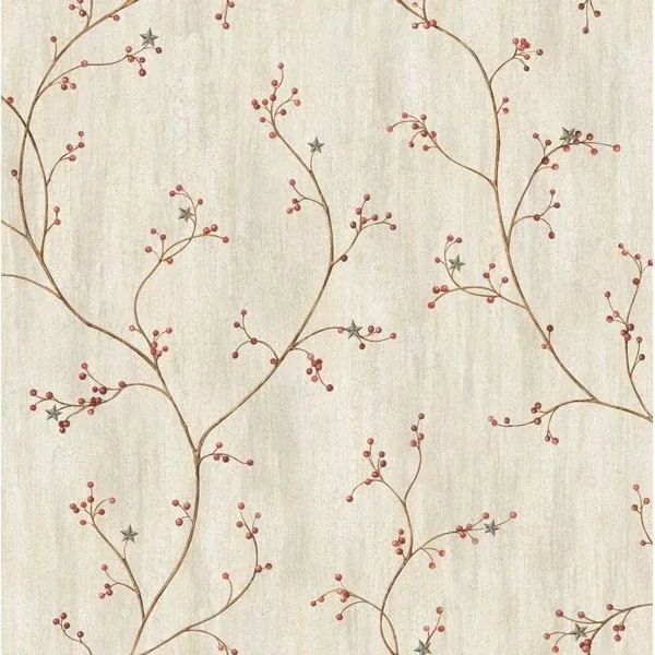 PUR44031 | Felicia Grey Star Berry Vine Wallpaper