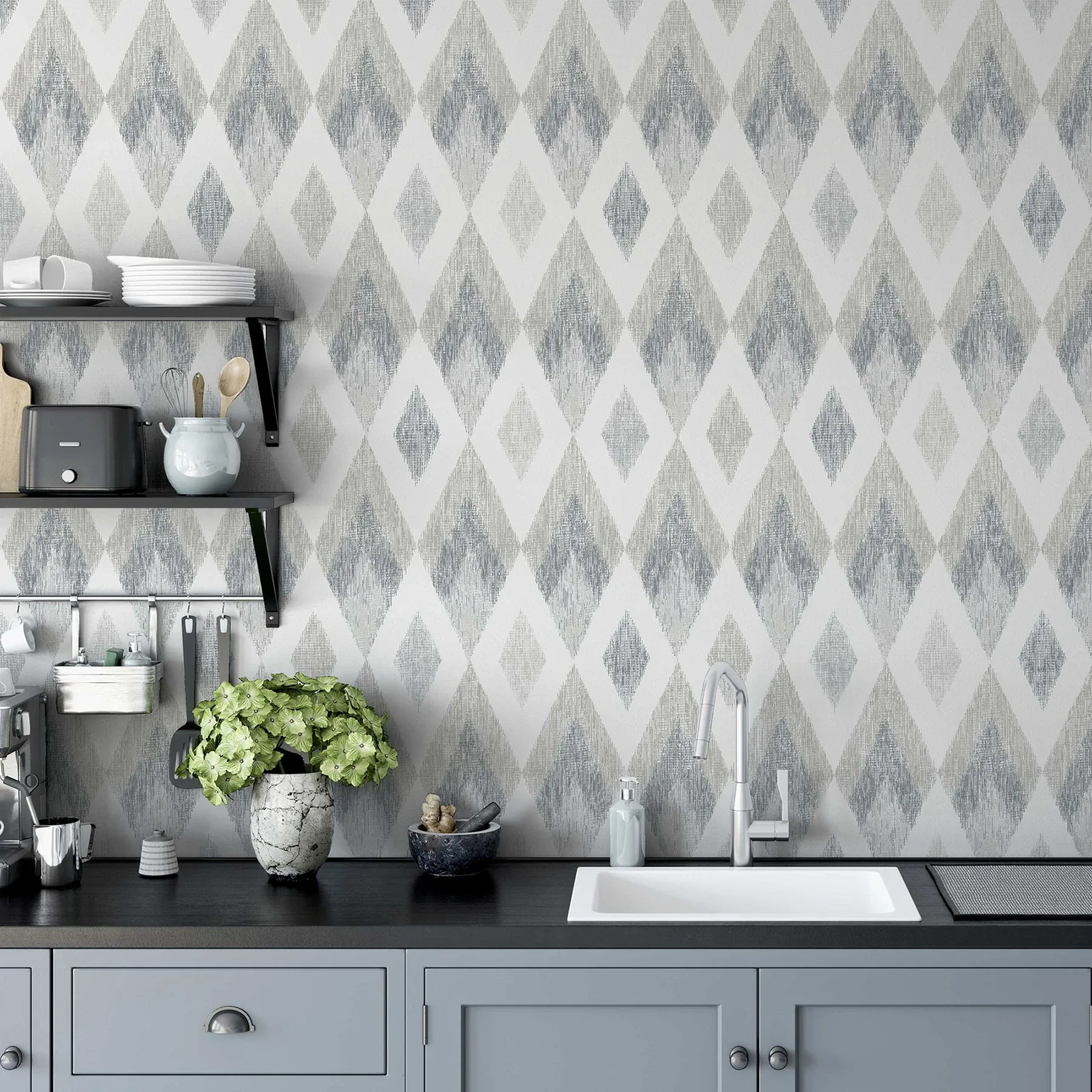 Brewster Home Fashions Fitzgerald Grey Ikat Diamond Wallpaper - SKU AH297200