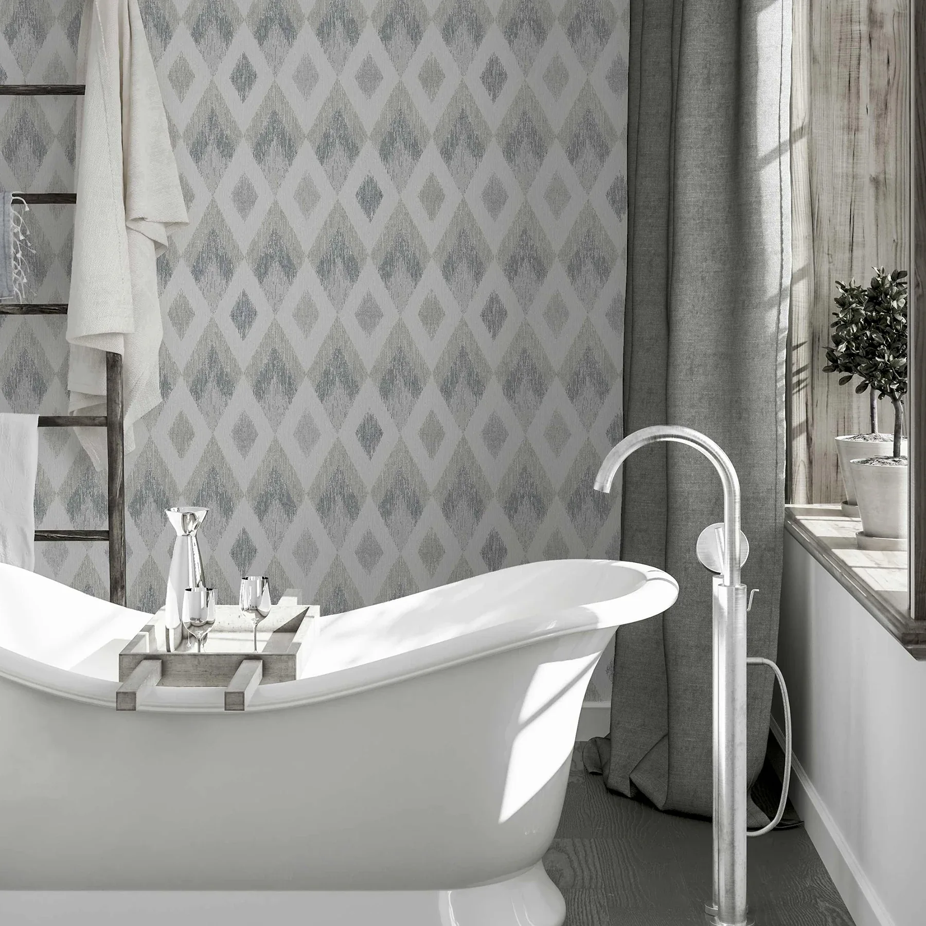 Brewster Home Fashions Fitzgerald Grey Ikat Diamond Wallpaper - SKU AH297200