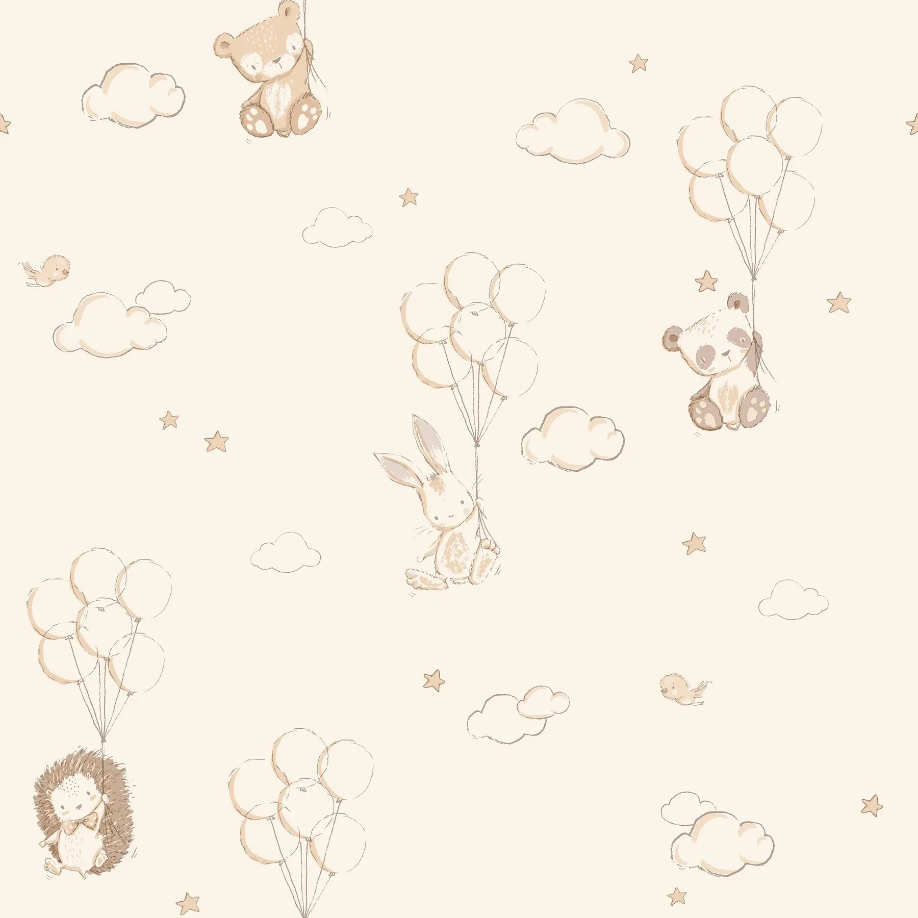 4203-27556 | Floating Balloons Light Brown Animal Wallpaper
