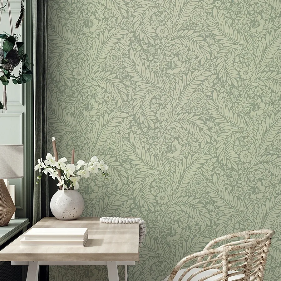 Brewster Home Fashions Florence Green Leaf Wallpaper - SKU BG720
