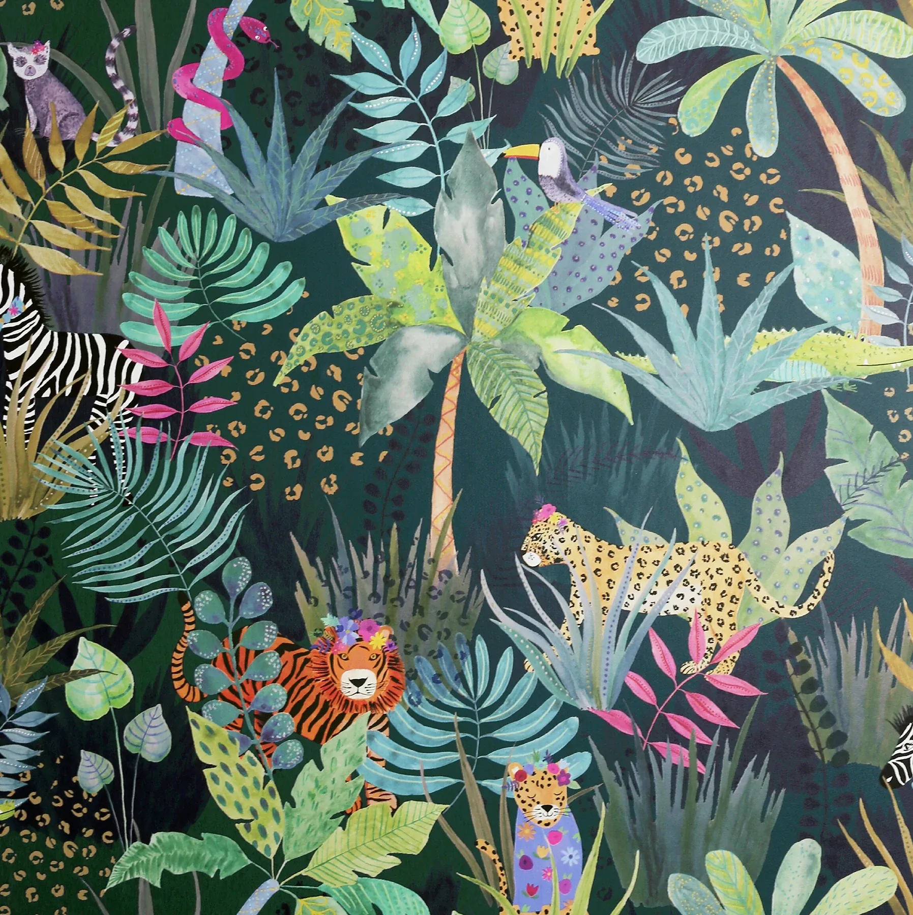 Brewster Home Fashions Fonda Dark Green Jungle Party Wallpaper - SKU AH925308