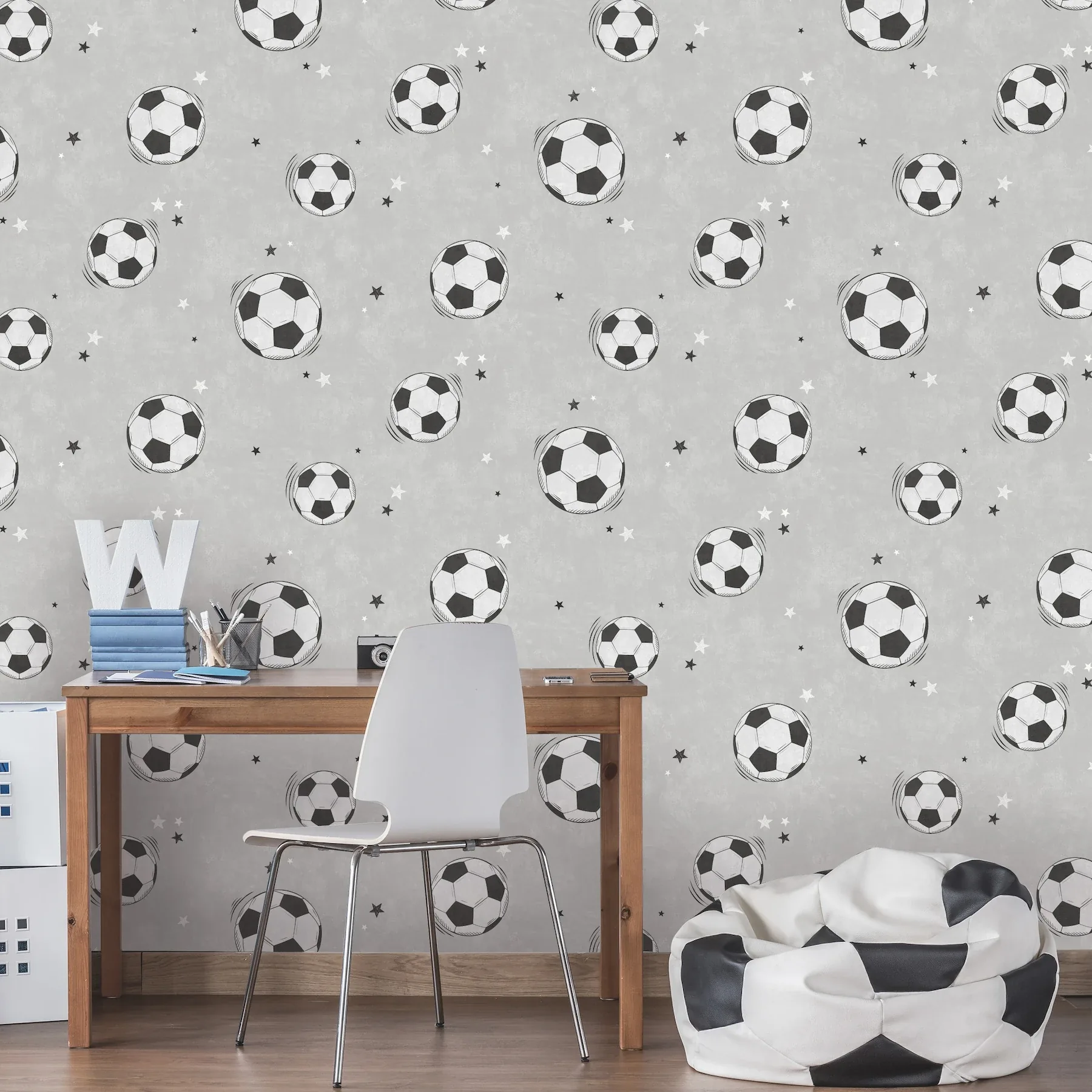 Brewster Home Fashions Footballs Grey Soccer Wallpaper - SKU 4203-27590